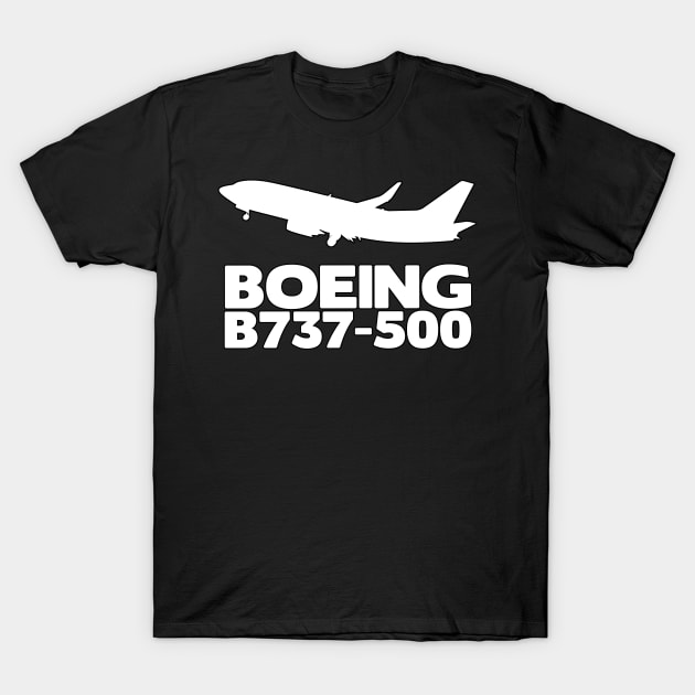 Boeing B737-500 Silhouette Print (White) T-Shirt by TheArtofFlying